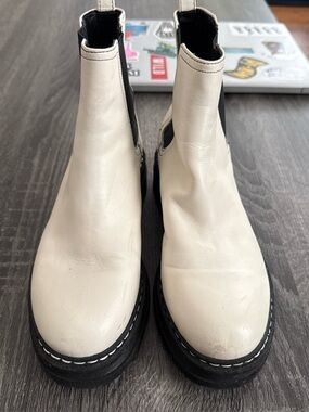 Marc Fisher White and Black Heeled Chelsea Boots